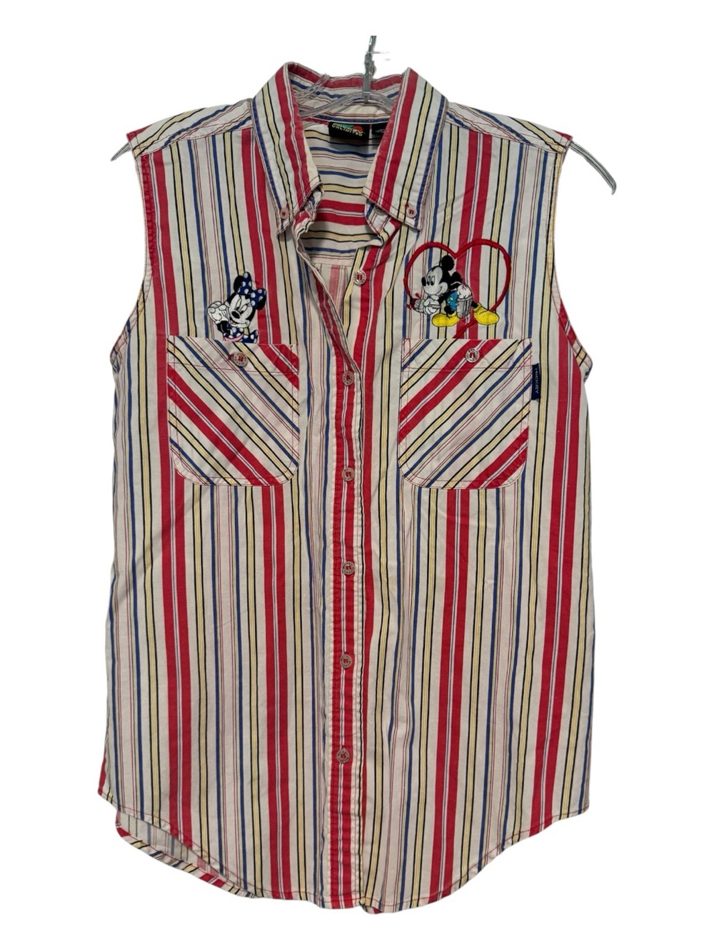 Vintage Mickey Unlimited Sleeveless Striped Button Down Disney S